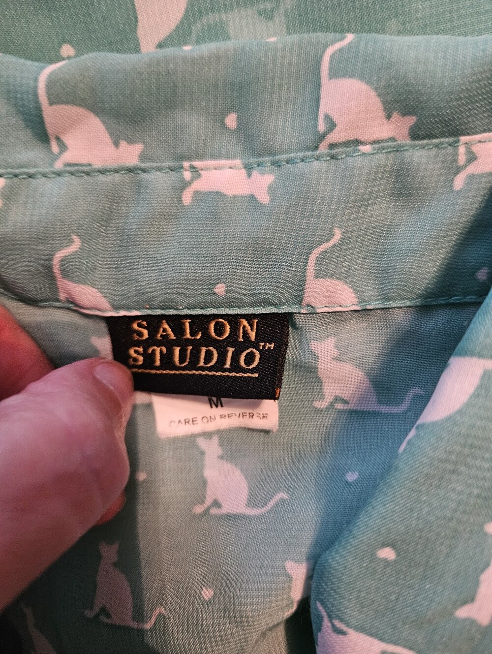 White Cat 🐱 Print Teal Blouse - Picture 4 of 6